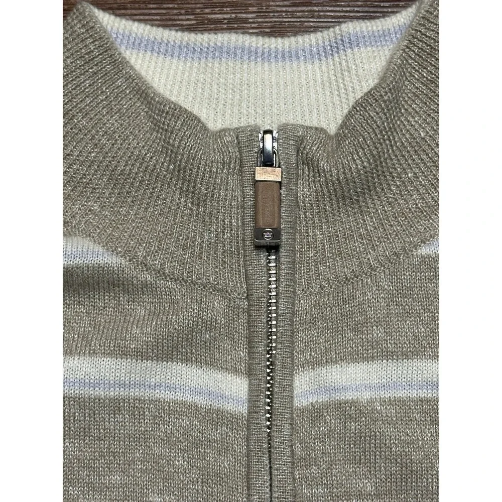 Peter Millar Seaside Long Bay Striped Merino Wool Linen 1/4 Zip Sweater Sz M - Picture 3 of 10